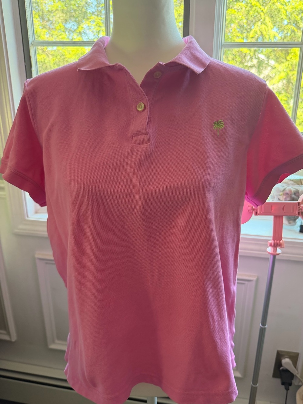 Vintage lily Pulitzer Pink Polo Shirt with Palm Tree Embroidery